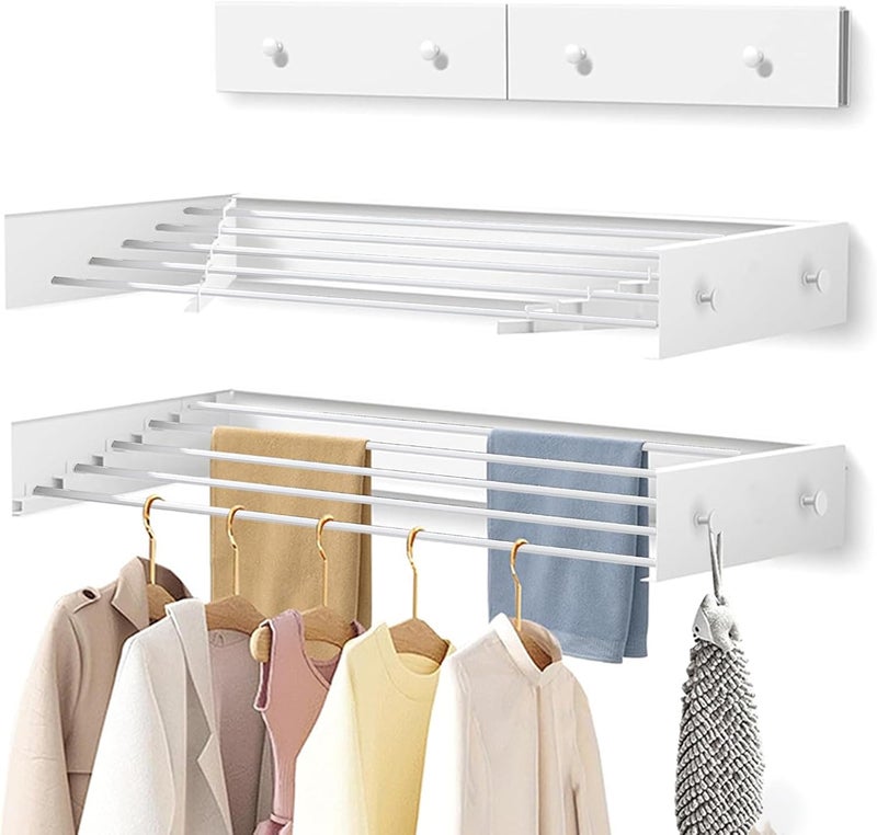 PROMOM Clothes Drying Rack 31.5 inches Foldable Wall Mount Laundry Rack Folding Indoor Drying Rack Clothing Collapsible Hidden Space Saver with Wall Template 5 Rods White - Image 1
